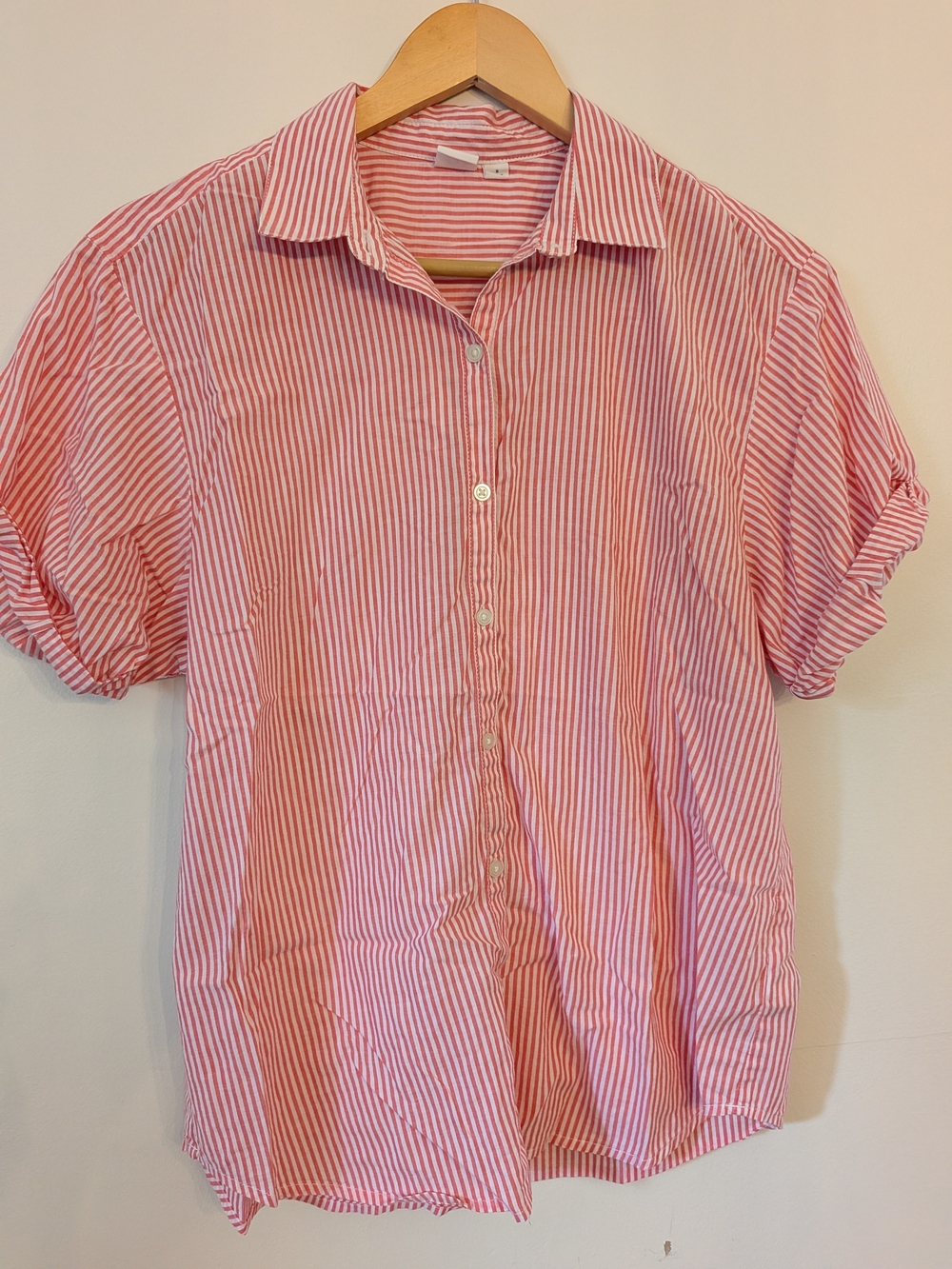GAP Rec and White Striped Short-Sleeve Button-Down Shirt 100%Cotton